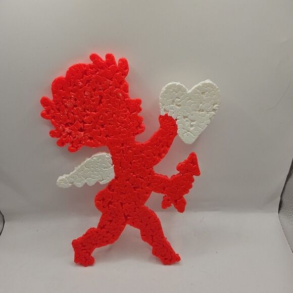 Vintage Melted Plastic Popcorn Cupid Decoration Valentine's Day 10" High - Picture 13 of 16